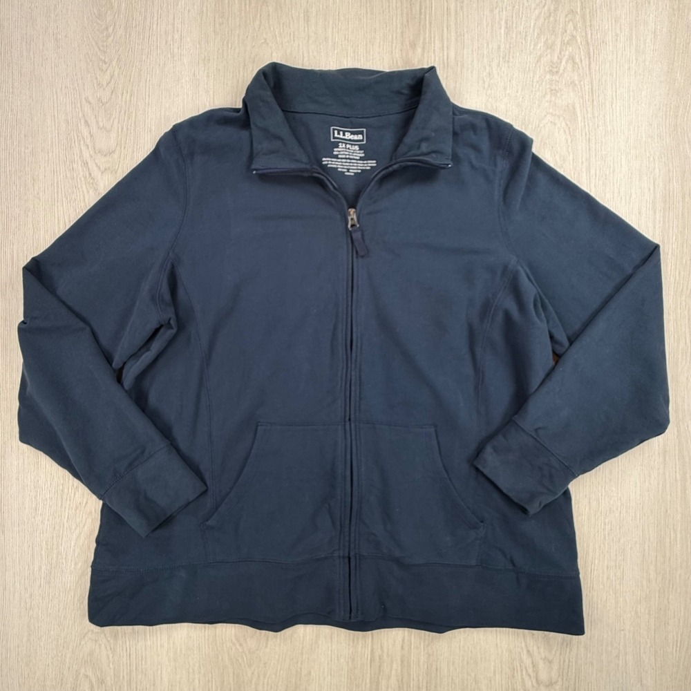 Full Zip Sweatshirt L.L. Bean Womens 1X Plus Navy Blue Cotton Blend Jacket